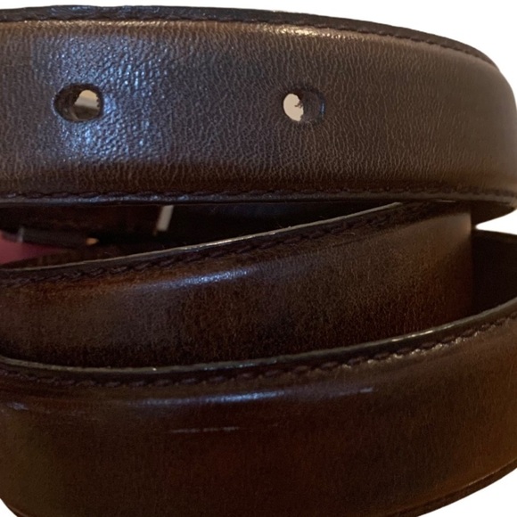 Fossil Brown Leather Belt Silver/Gold Buckle Sz M - Picture 5 of 9